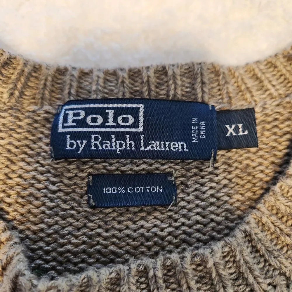Vintage Polo Ralph Lauren Mens LS Sweater Beige Snowflake Nordic Cotton Knit  XL